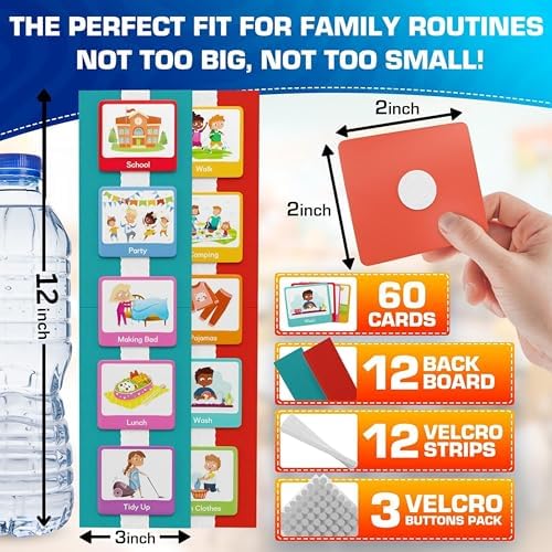 Premium 60 pcs Visual Schedule for Kids with Autism12 bords Black Bag Reward Chart Chore Bedtime Routine Toddlers Timetable Autistic Children Wall Planner Daily ADHD at Home School Learning Materials - Image 4