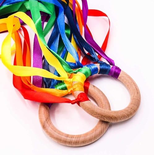 TANOFAR Montessori Toy | Hand Kite | Sensory Ribbon Toy | Waldorf Toy | Wooden Toys | Rainbow Hand Kite by TANOFAR