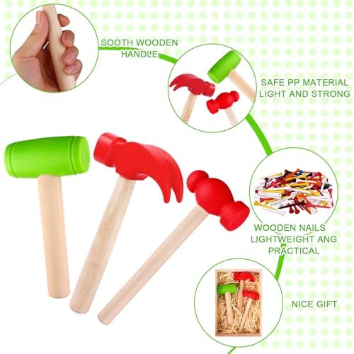 12Pcs Hammer Toys with 100Pcs Small Wooden Hammer Simulation Fake Hammer Maintenance Tools,Toy Hammer Plastic Toddler Claw Hammer Portable Toys Pretend Play Fake Mallet Hammer for Boys Girls - Image 5