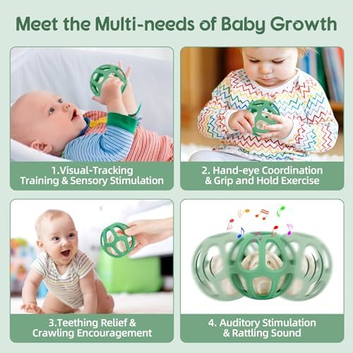 MCGMITT Sensory Balls for Baby, Easy Grasp Food Grade Stretchy Silicone Baby Teether Ball for 0-6 6-12 Months, BPA-Free Montessori Chew Toy, Newborn Infant Learning Developmental Toys Gift - Image 6