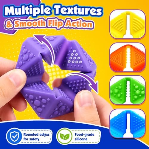 KLT Fidget Toys Bulk for Kids: 12 Pack Quiet Sensory Flip Toys with 4 Textures - Small Silicone Fidgets for Classroom Prize Box - Autism ADHD Calm Down Toys - Image 3