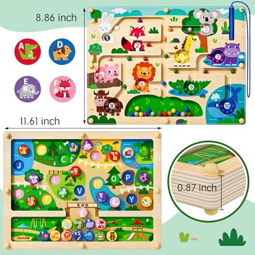 Magnetic Maze 2 in 1 Double Side Color and Number Maze Alphabet Puzzle Board for 3-5 Boys and Girls Kids Montessori Educational Toys (Zoo, One Size) - Image 5