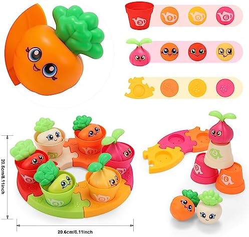 MOONTOY Baby Montessori Stacking Toys Learning Toys for 1 + Year Old 18pcs Plant Flower Pots & Puzzles Set, Color Sorting Toys for Toddlers 1-3, Birthday Gifts for 2 Year Old Girls Boys - Image 4