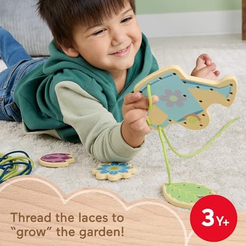 Fisher-Price Wood Preschool Toy Lacing Activity Cards, Tiny Garden 10-Piece Set for Fine Motor Skill Development Kids Ages 3+ Years - Image 2
