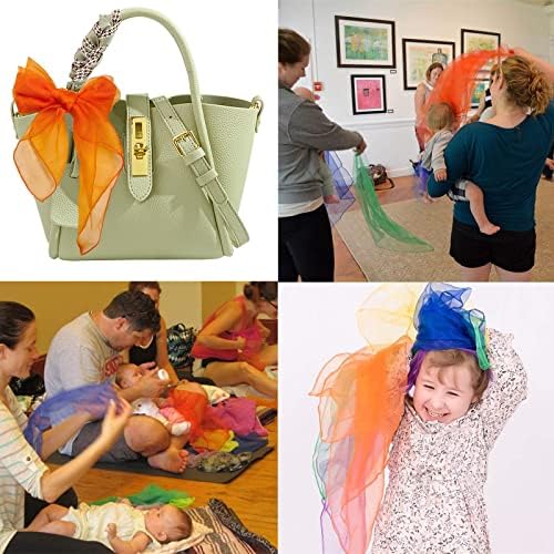 Lolakee Dance Scarves 12 Pcs Juggling Scarves for Kids Play Silk Scarve for Babies Toddlers Children Movement Learning Education Musical Accessories Colorful Scarfs Magic Tricks Performance (Orange) - Image 2