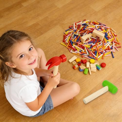 12 Pcs Kids Wooden Hammer Toy Small Simulation Hammers with 120 Pcs Colorful Wood Golf Tees Plastic Educational Toys for Children Birthday Party Gift(Red and Green) - Image 5