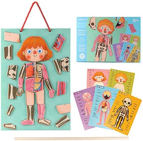 Human Body Puzzle for Kids Toddlers 90PCS Magnetic Boy Girl Anatomy Play Set Body Parts Organs Muscles Skeleton and Bones Wooden Puzzle Toys Aged 3+ Educational Learning Preschool Toys by GemileoToys