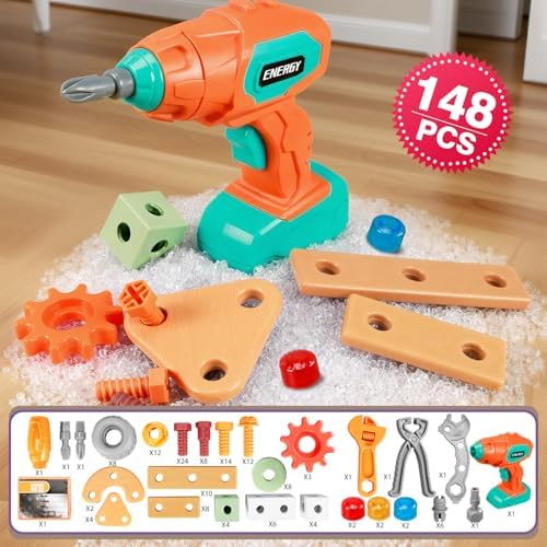 VEAIS Kids Tool Set with Drill, 148Pcs Tool Set with Toolbox,STEM Montessori Toys for 3-5Year Old, Educational Construction Toy, Pretend Play Toys for 3 4 5 6 Year Old Boys, Birthday Gift for Kids - Image 3