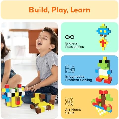 PicassoTiles 102pcs Pixel Magnetic Puzzle Cube 1” Pixel Mix & Match Toys with Ideabook STEM Education Learning Building Block Magnets Construction ToySet Stacking Creative Kit for Kids Age 3+ PMC102 - Image 4