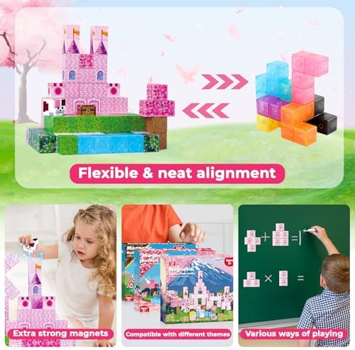 Magnetic Blocks - 100PCS Pink Princess Castle Magnetic Building Blocks, 3D Magnet Cubes for Girls, STEM Construction Toy for Kids Ages 3-12, Princess Toys for Kids Birthday Gifts - Image 5