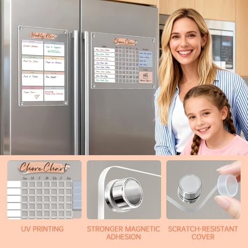 Magnetic Dry Erase Acrylic Chore & Weekly Calendar Set for Fridge, Refrigerator Visual Color-Block Design with 6 Color Erasable Magnetic Markers, Ideal for Kitchen Meal Planner & Family Work Task - Image 4