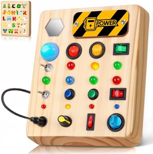 TINTECUSA LED Busy Board, Wooden Sensory Toys for Toddler, Montessori Music Toy for Airplane, Travel Activity Educational Learning Toy, Busy Light Switch Autism Toys, Birthday Boys Girls Gifts by TINTECUSA
