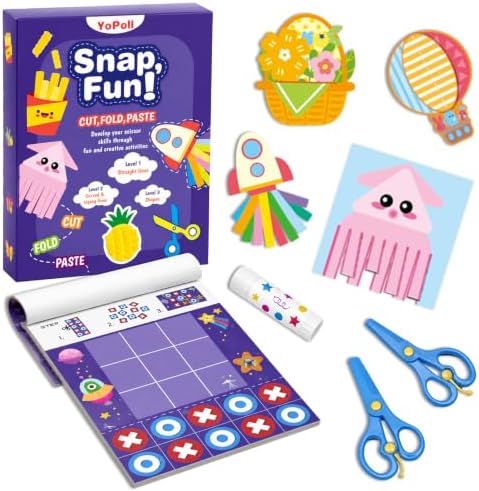 YoPoll Scissor Skills Activity Book for Kids, Toddler Arts and Crafts Kit with 2 Safety Scissors, Preschool Learning Toy for Fine Motor Skills and Creative Cutting Practice, Fun Gift for Boys & Girls by Unknown