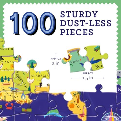 eeBoo This Land is Your Land 100 Piece Children's Puzzle, 27" x 18" USA Map - Image 2