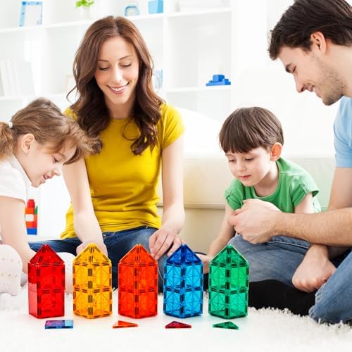 FNJO Magnetic Tiles, Magnet Building Set,60 PCS Building Blocks Set STEM Preschool Montessori Toy for Kids Boys Girls - Image 6