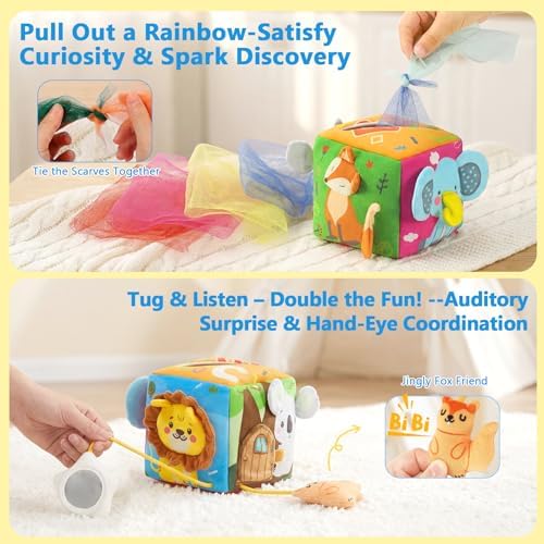 URMYWO Baby Tissue Box Toy, Montessori Sensory Toys 6-12 Months with Crinkle Paper & Scarves, Fine Motor Skills, Valentine's Day Easter Basket Stuffers, Gifts for Infants 6 9 12 18 Months Old - Image 3