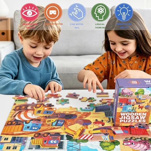 100 Piece Puzzles for Kids Ages 4-6 6-8 8-10, 100 Piece Construction Site Learning Educational Jigsaw Puzzles, Vehicle Kids Puzzles Ages 5-8 Gifts for Girls Boys - Every Piece is Unique - Image 5