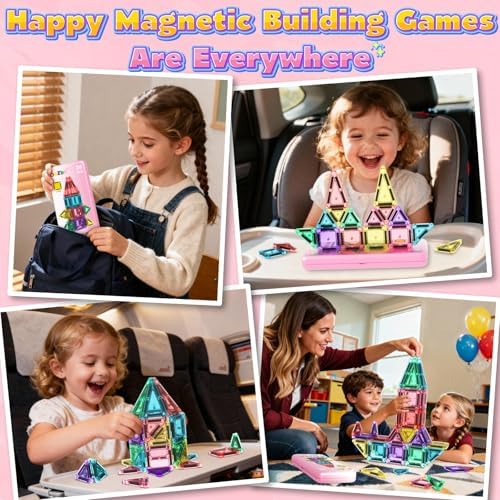 ORZbb Mini Magnetic Tiles Toddler Travel Essentials Set with Case, Magnetic Blocks Building Montessori Educational Learning Sensory Preschool Toys for 3+ Year Old Boys Girls Birthday Gifts - Image 6