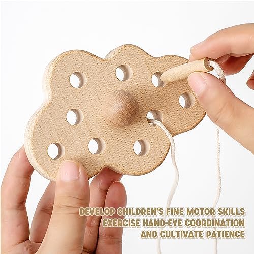 3 Pack Wooden Lacing Threading Toys for Toddlers 1-3 Solid Wood Threading Activity Puzzles, Moon/Stars/Cloud Quiet Toddler Toys for Airplane Travel Fine Motor Skills Sensory Toys - Image 7