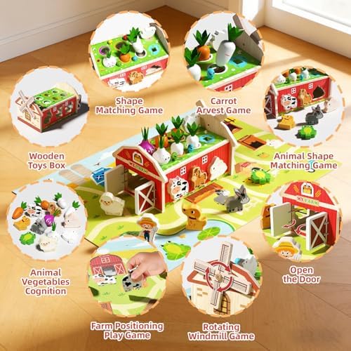 JAUNTY Montessori Toy for Toddlers 1 2 3 Years Old, Wooden Farm Shape Sorting Toy for Baby Boys Girls 1-3, Educational Learning Sensory Toy 1 Year Old Gift for 1st First Birthday - Image 4