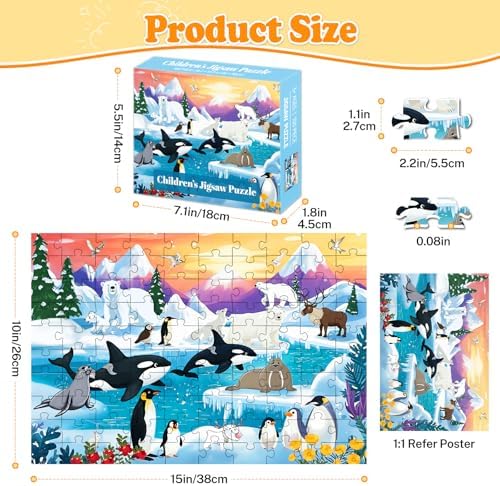 4-Pack 100 Piece Puzzles for Kids Ages 4-6 6-8 8-10 10-12, Farm Desert Polar Seaworld Kids Puzzles Ages 3-5 4-6 5-8 8-10, Learning Educational Jigsaw Puzzles 100 Pieces, Gifts for Girls Boys 15x10in - Image 4