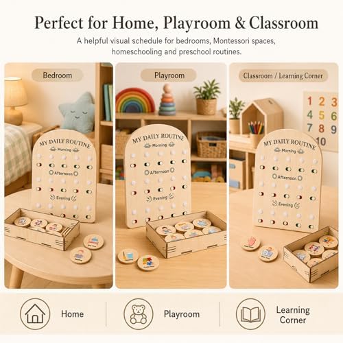 My Daily Routine Chart for Kids with Sliding Checklist – Wooden Visual Schedule Board for 3-5 Years Toddlers, Morning Afternoon Bedtime Activity Chore Chart for Independence Self Discipline - Image 7