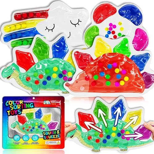 4-Pack Color Sorting Sensory Toys for Toddlers Ages 3+ Montessori Travel Toys Calm Down Toy for Preschool | Flower, Porcupine, Cloudy Rainbow Color Matching Activities Gift Ready for Boys Girls B-Day by EarlyExplorerToys