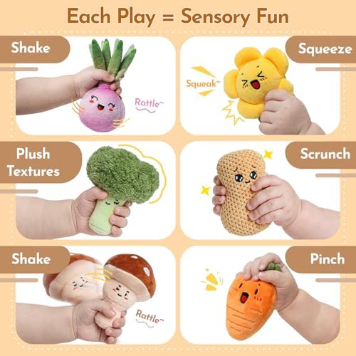 Baby Toys 6-12 Months, Farm Vegetable Garden Plush Toy with Animal Finger Puppets, 6 Month Old Montessori Sensory Toys with Rattles, Squeaker, Textures, Teether, Birthday Boy Girl Gifts - Image 3