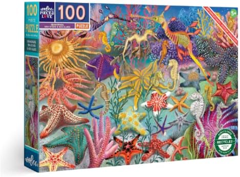 eeBoo Seahorses, Sea Stars & Sea Slugs 100 Piece Children's Puzzle, 27"x18" by eeBoo