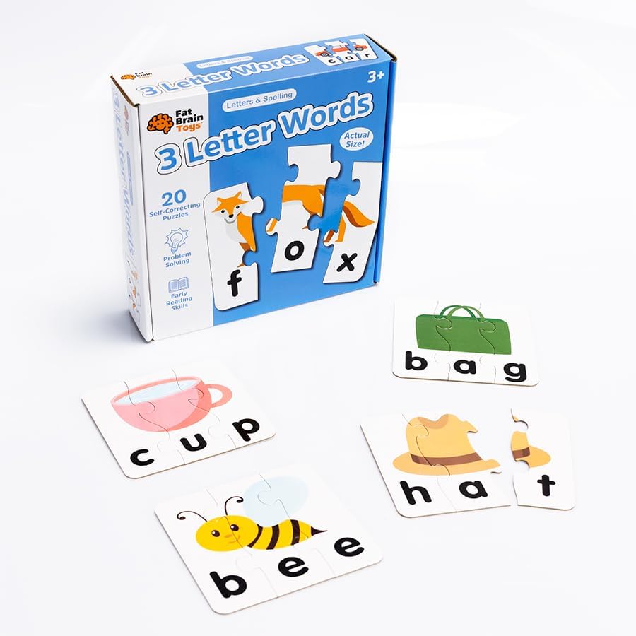 Fat Brain Toys 3 Letter Words, 3-Piece 3-Letter-Word Jigsaw Puzzles, Early Reading Toy and Activity for Ages 3+ by Unknown
