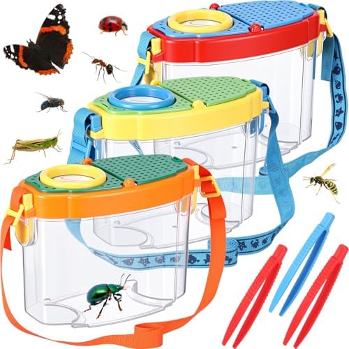 Halloscume 3 Pcs Bug Catchers for Kids Collection Viewer for Kids Critter Insect Cage Bug Tweezer Magnifying Insect Box Magnifier Container Butterfly Catcher Cage, Science Nature Exploration Tools by Halloscume
