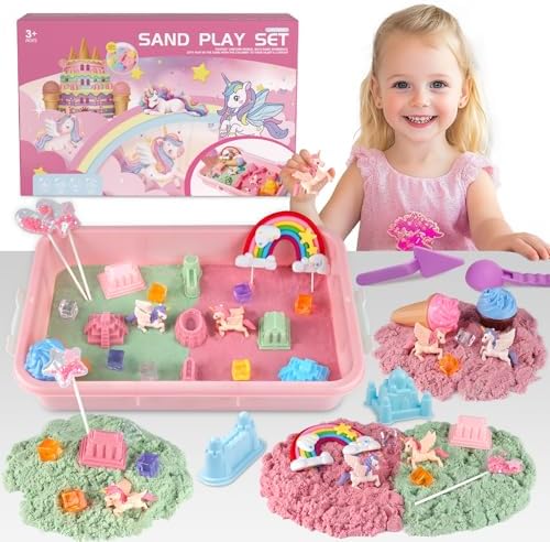 Aliex Unicorn Sensory Sand Bin for Girls, Complete Moldable Play Sand Kit by Aliex