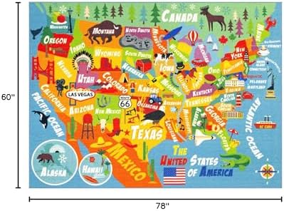 KC Cubs 5x7 USA United States Map Toy Car Road Rug – Educational Play Mat Carpet for Kids, Toddlers, Nursery, Classroom, Playroom, Baby Daycare - Image 3