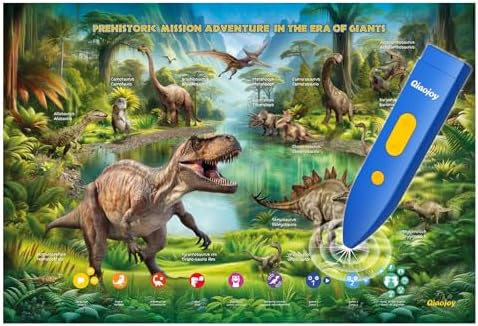 Interactive Dinosaur Toys Learning Poster, Dinosaur Talking Poster, Bilingual Dinosaur Talking Educational Children Toy with Sound Effects, Dinosaur Toys for Ages 3-12, Best Dinosaur Party Gift by Qiaojoy