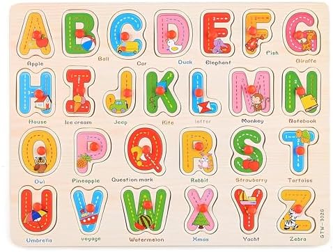 Alphabet Puzzle Wooden Puzzles for Toddlers 3+ Year Old, ABC Puzzle Shape Alphabet Learning Puzzles Toys with Puzzle Board & Letter Blocks, Preschool Education Kit for Girls and Boys by GUGURIK