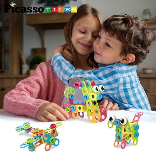 PicassoTiles 115 Piece Building Blocks Set Kids STEM Toy Construction Engineering Sensory Toys Kit Block Children Early Education Playset with FREE IdeaBook, Clickable Ratchet Age 3+ Boys Girls PTN115 - Image 2