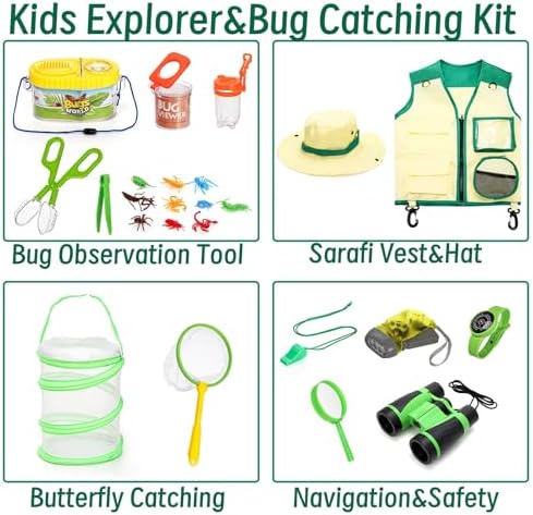 Coloch 24 Pieces Kids Outdoor Explorer Kit & Bug Catcher Kit, Bug Catching Kit with Vest, Hat, Organizing Bag, Butterfly Net, Compass and Bug Collectors - Image 4