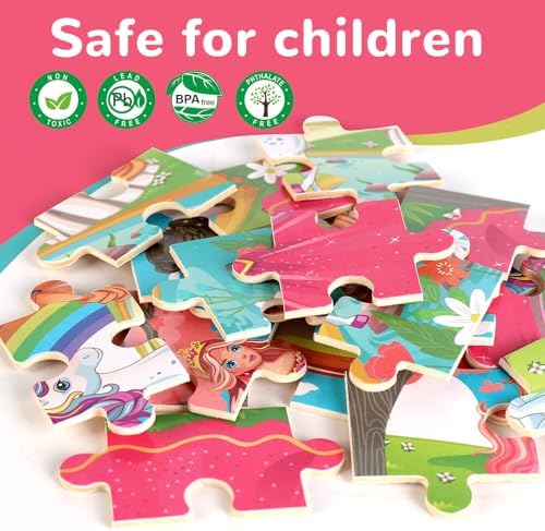 Wooden Jigsaw Puzzles for Preschool Kids Ages 3-5, 4-Pack with 20 Pieces Unicorn Princess Wood Puzzles Set, Preschool Gifts for Boys Girls Ages 3 4 5 6 - Image 4