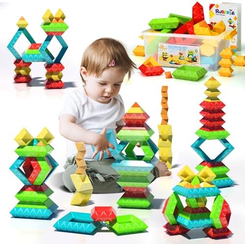 Sorting Stacking Toys for Ages 3 4 5 6 Toddlers,40PCS Pyramid STEM Building Blocks,3D Montessori Preschool Learning Toy for Kids,STEM Sensory Toy Gifts for 2-4 Years Old Boys Girls,Storage Box Set by StrawBuildingClub