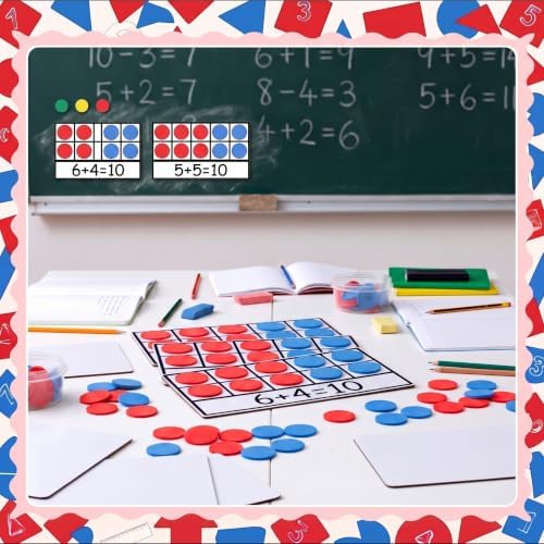 Ireer 60 Sets Bulk Magnetic Ten Frames for Classroom 600 Magnetic Math Counters and 60 Boards Kindergarten Classroom Must Haves Math Manipulatives for Home Prek Preschool Elementary(Red Blue) - Image 4