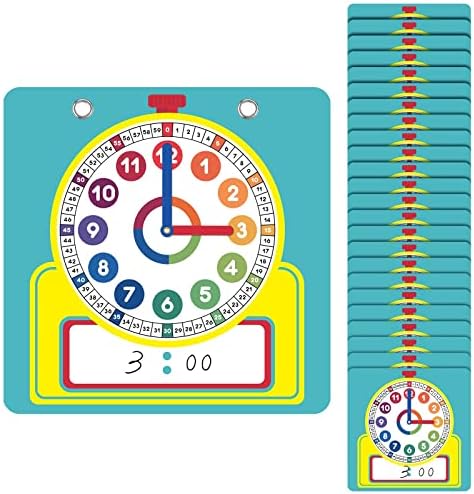 Junkin 25 Pcs Teaching Clock Kit, Learning Clocks for Kids Learning Time with Erasable Surface for Home School Classroom Supplies(Vivid Style) by Junkin
