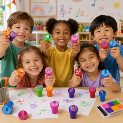 Cinrobiye 24 Pcs Music Stampers for Kids, Pre-Inked Musical Instrument Stampers, Music Party Favors, Birthday Party Supplies, Classroom Rewards, Goody Bag Fillers, Piñata Fillers - Image 7