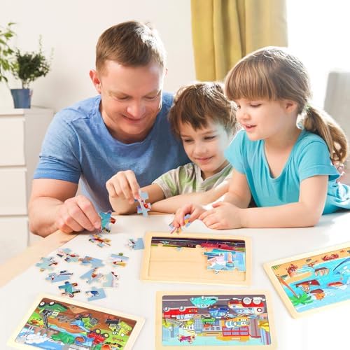 Wooden Educational Jigsaw Puzzles for Preschool Kids Ages 3-5, 4-Pack with 20 Pieces Transportation Wood Jigsaw Puzzles Set, Preschool Gifts for Boys Girls Ages 3 4 5 6 - Image 6