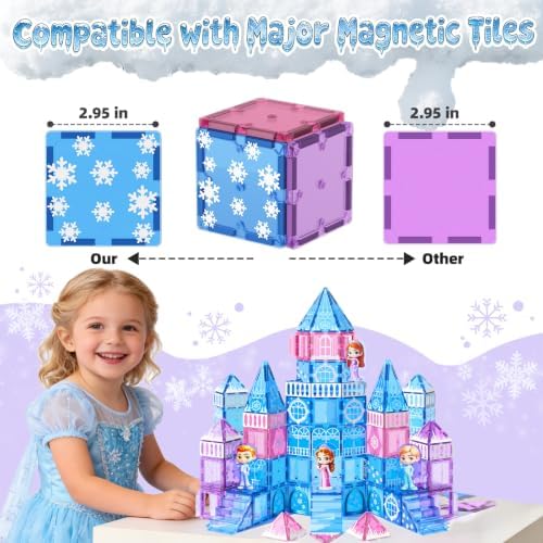 GobiDex 100PCS Magnetic Tiles Princess Castle Building Set with 4 Dolls - Image 3