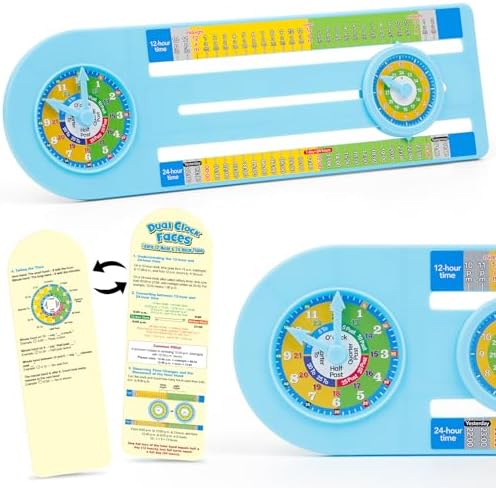 Broytain Teaching Clock with Dual Dials - 12/24 Hour Analog Clock for Kids Age 5–12, Math Manipulatives for Grade 1–2, Telling Time & Elapsed Time Learning Toy, Classroom & Homeschool Supplies by Broytain