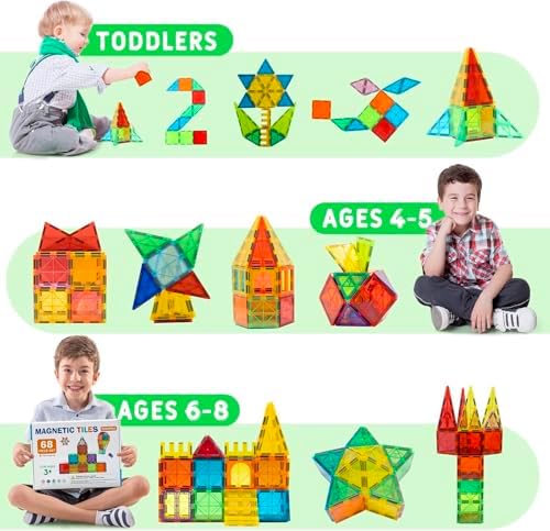EchoPlan Magnetic Tiles,130PCS Magnetic Blocks with 2 Cars for Kids - Image 5