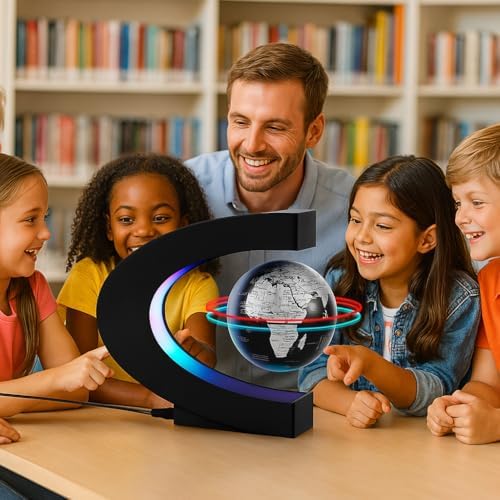 Magnetic Levitation Floating Rotating World Globe with LED Light - C Shape Anti Gravity Levitating Globe for Desk Office Decor, STEM Educational Map, Unique Tech Gift for Men Kids Boss, 3.5 Inches - Image 3