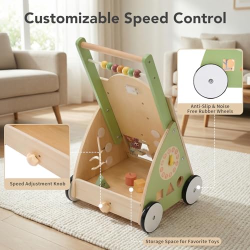 DUMOS Wooden Baby Push Walker, Montessori Toy, Adjustable Speed, 1+, Green - Image 6