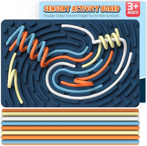 Sensory Activity Board: Ednzion Double-Sided Silicone Fidget Toy for Kids & Adults | Silent, No Mess, Calming for Anxiety, ADHD & Autism | Portable with Travel Bag & 20 Strings | Ages 3+ by EdnzionDirect
