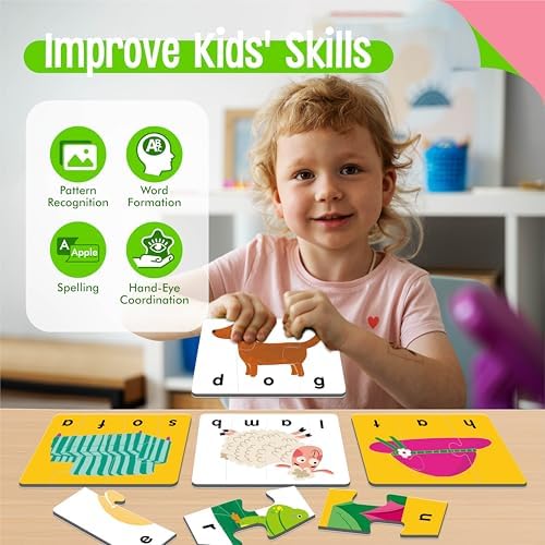 Self-Correcting Spelling Puzzles, Double-Sided Three and Four-Letter Word Spelling Cards with Picture Matching, 48 First Words Learning for Kindergarten Readiness, Preschool Ages 4+ - Image 6
